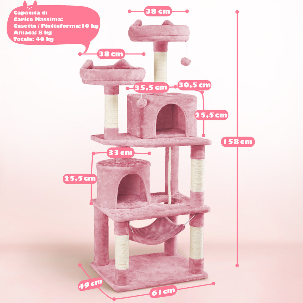 Albero per Gatti Multi-Livello 158cm | Tiragraffi con Amache e Piattaforme | Costoffs