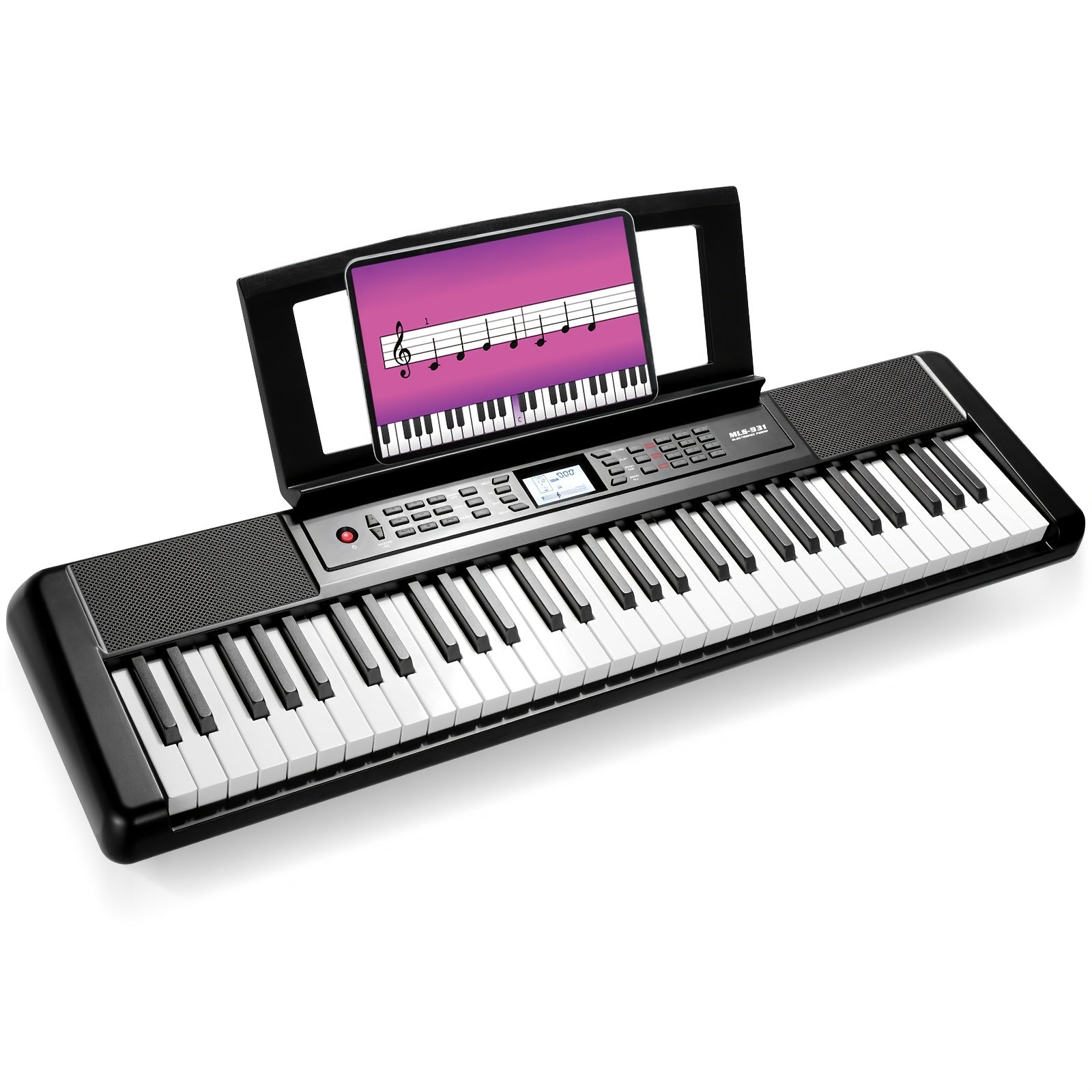 Tastiera Elettronica Portatile 61 Tasti, Pianoforte Digitale per Principianti con 300 Timbri, Display LCD, USB-MIDI, Leggio e Uscita Cuffie