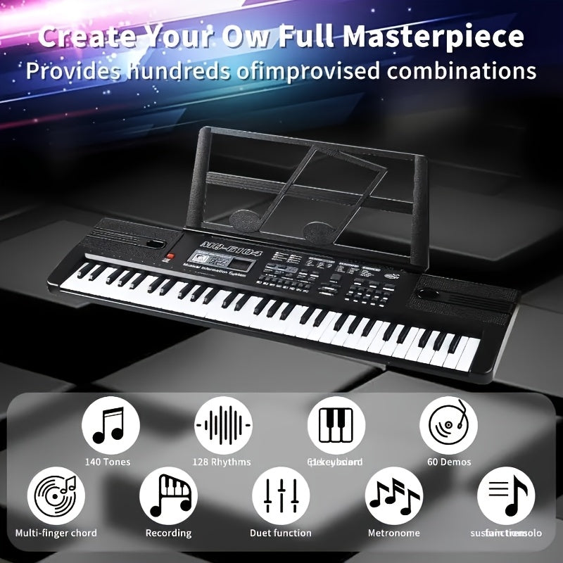 Pianoforte Digitale Portatile 61 Tasti con Microfono Integrato - Piano Elettrico Full Size, Alimentazione USB/Batteria, Design Leggero e Compatto per Casa, Viaggio, Studio - Ideale per Principianti e Adulti