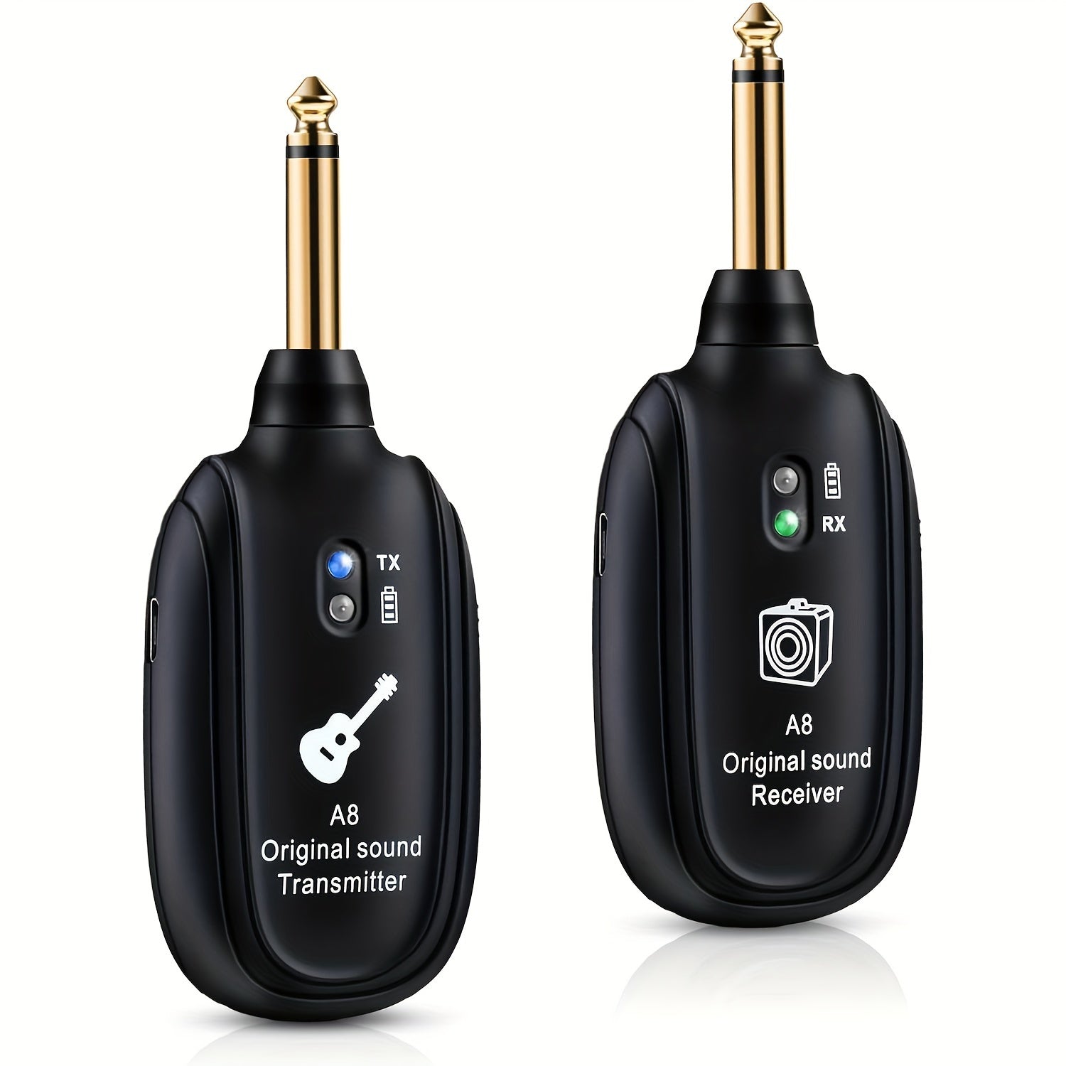 Sistema Wireless Professionale per Chitarra Elettrica - Ricevitore e Trasmettitore con Connettore Metallico Robusto, Ricaricabile USB, 2.4G/3G/4G/5G, Design Elegante, Colore Nero