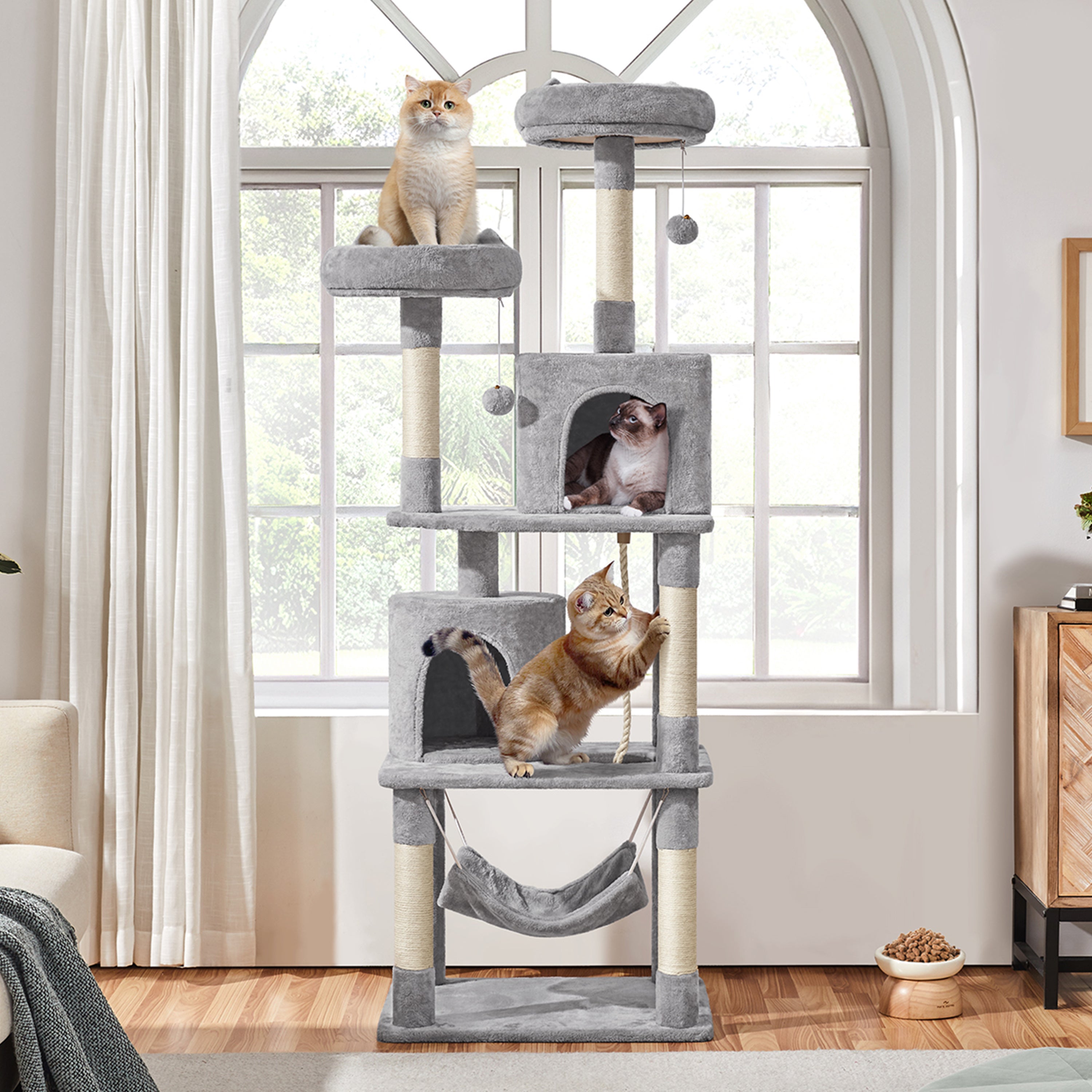 Albero per Gatti Multi-Livello 158cm | Tiragraffi con Amache e Piattaforme | Costoffs