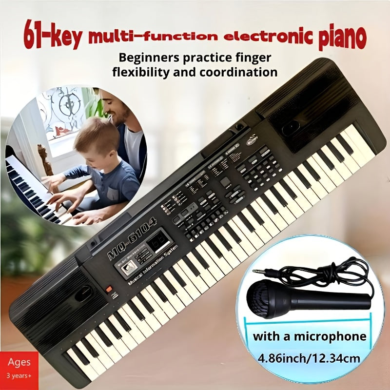 Pianoforte Digitale Portatile 61 Tasti con Microfono Integrato - Piano Elettrico Full Size, Alimentazione USB/Batteria, Design Leggero e Compatto per Casa, Viaggio, Studio - Ideale per Principianti e Adulti