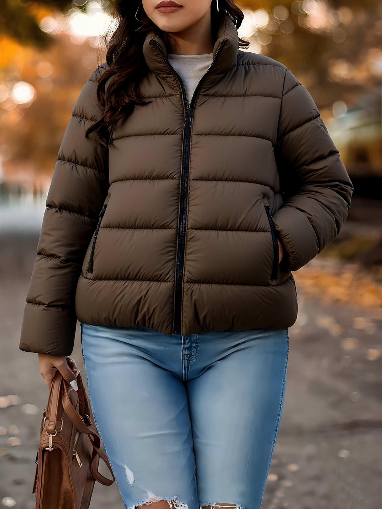 Giacca Invernale Donna Elegante con Zip Integrale - Cappotto Beige/Bianco a Silhouette A-Line con Collo Alto, Lavabile in Lavatrice per Occasioni Casual e Formali