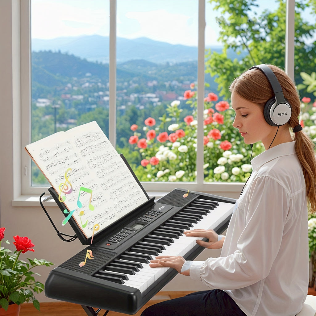 Tastiera Elettronica 61 Tasti, Pianoforte Digitale da Palco con Supporto e Panca, 300 Timbri MIDI Standard Integrati, 50 Brani Demo, Funzione MIDI, Idea Regalo per Natale, Compleanno e Festa degli Insegnanti