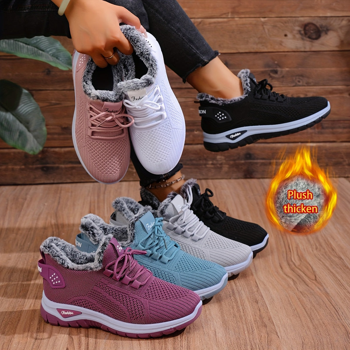 Sneakers Donna Invernali con Lacci e Fodera Calda - Suola Piatta Punta Rotonda - Trazione PU Multi-Terreno per Uso Casual, Outdoor e Quotidiano - Facili da Indossare