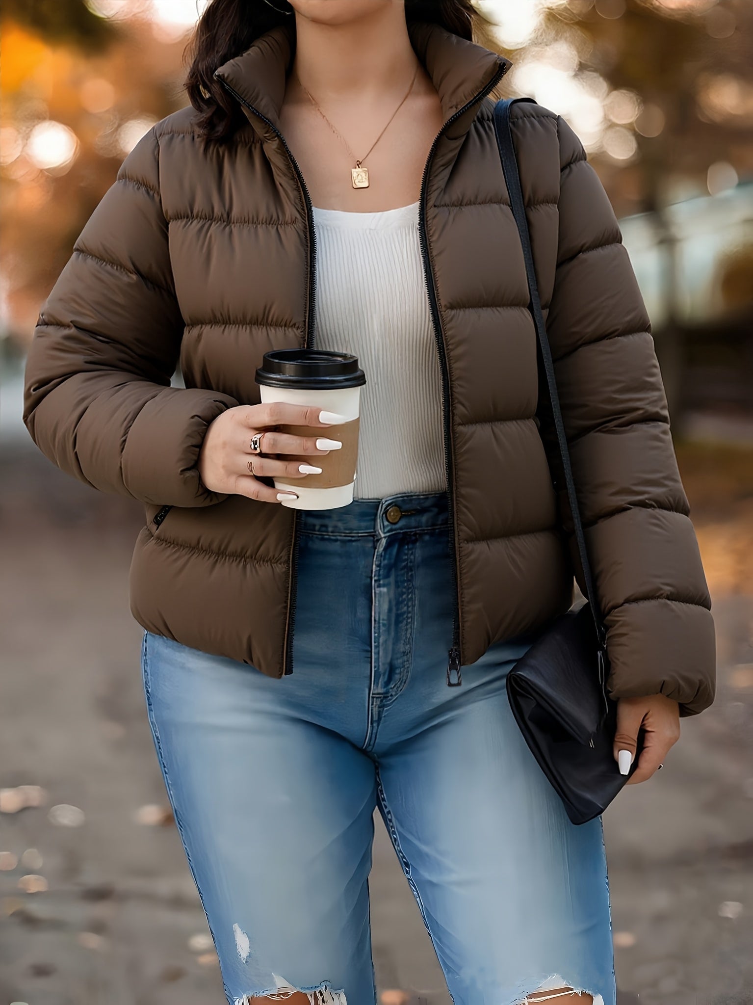 Giacca Invernale Donna Elegante con Zip Integrale - Cappotto Beige/Bianco a Silhouette A-Line con Collo Alto, Lavabile in Lavatrice per Occasioni Casual e Formali