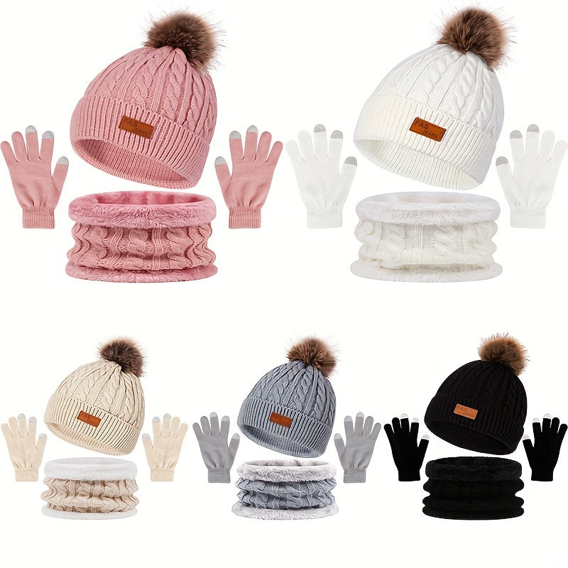Set Invernale Tre Pezzi: Cappello, Sciarpa e Guanti Touch Screen - Elegante Coordinato Termico per Adulti
