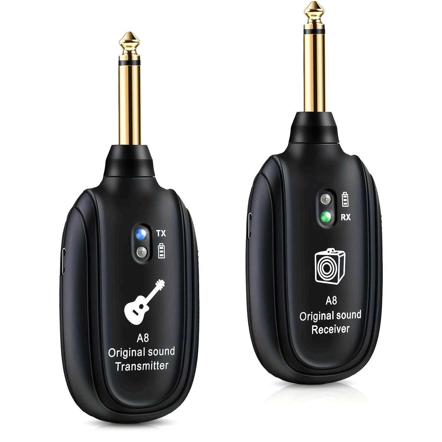 Sistema Wireless Professionale per Chitarra Elettrica - Ricevitore e Trasmettitore con Connettore Metallico Robusto, Ricaricabile USB, 2.4G/3G/4G/5G, Design Elegante, Colore Nero