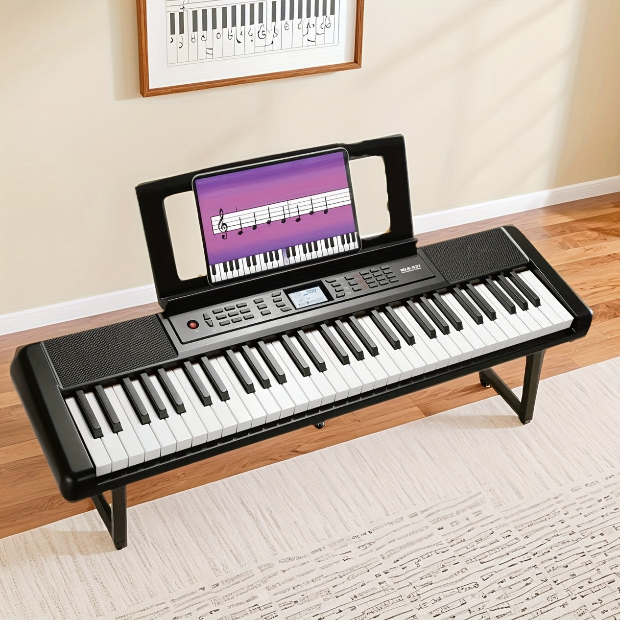 Tastiera Elettronica Portatile 61 Tasti, Pianoforte Digitale per Principianti con 300 Timbri, Display LCD, USB-MIDI, Leggio e Uscita Cuffie