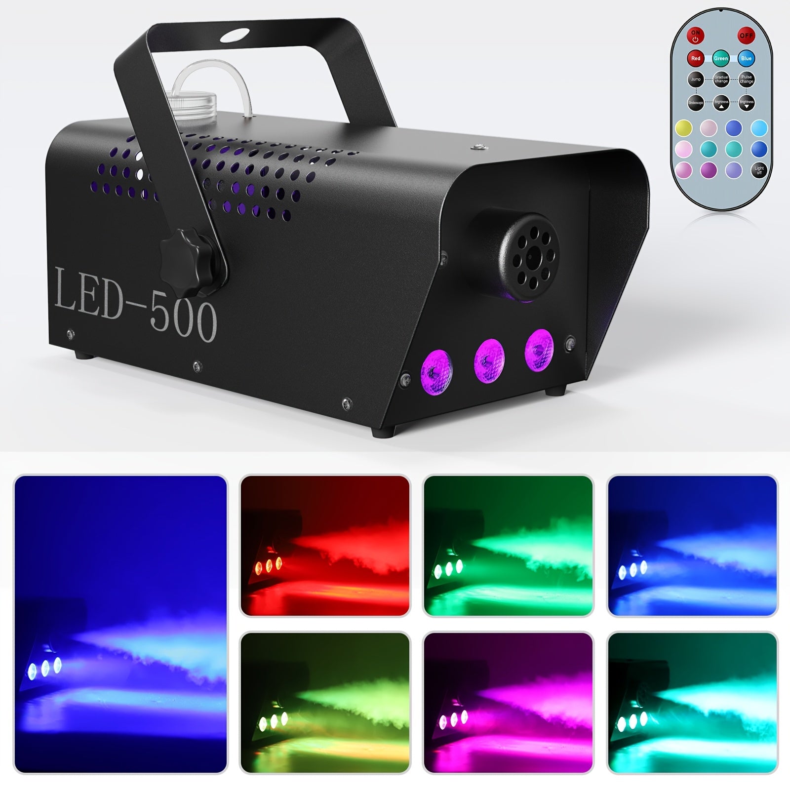 Macchina Nebbia Fumo 500W con Telecomando | 3 Luci LED RGB per Feste, Effetti DJ e Palco, Struttura in Lega di Alluminio, Alimentazione 220V-240V