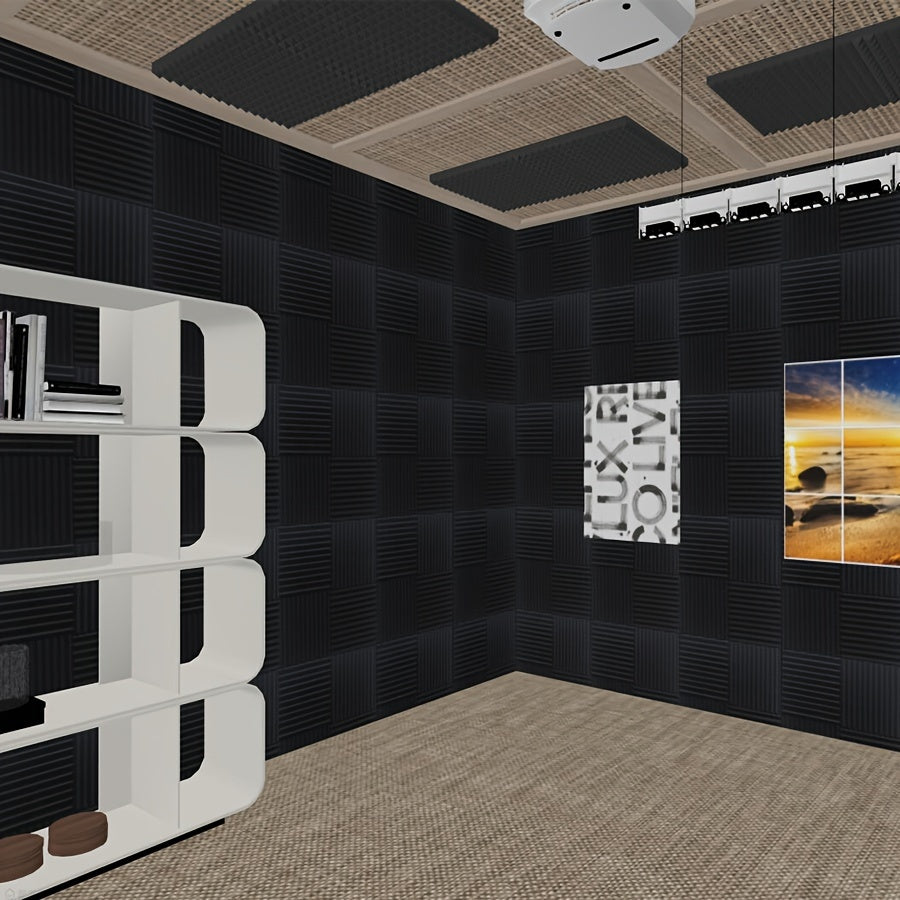Pannelli Fonoassorbenti Adesivi Nano - 102 Pezzi 30,48cm x 30,48cm x 2,54cm - Schiuma Insonorizzante Nera per Studio di Registrazione e Home Theater