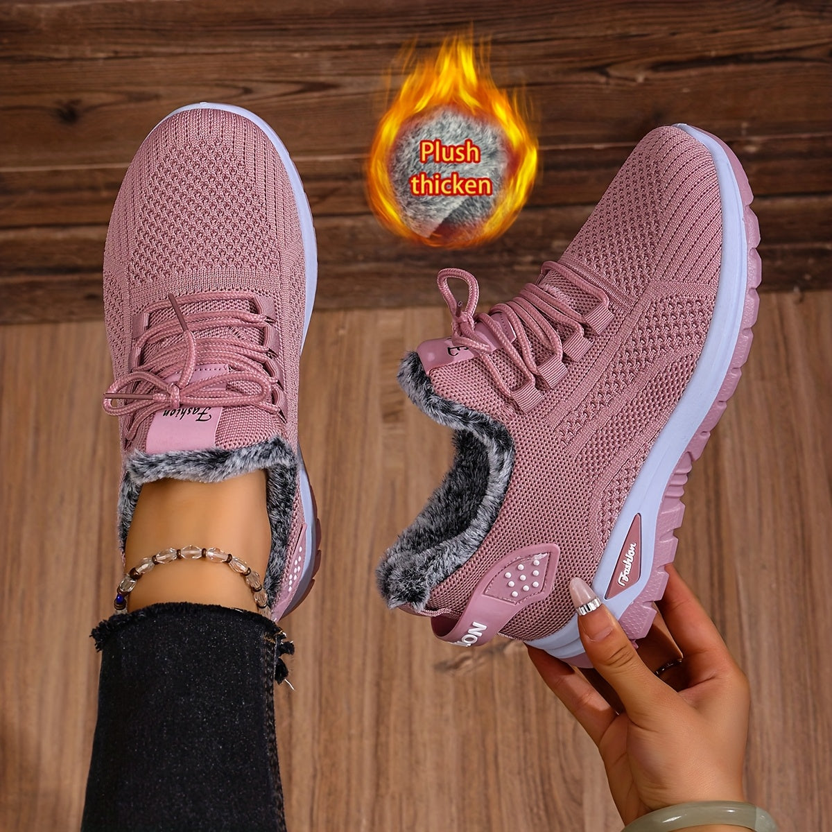 Sneakers Donna Invernali con Lacci e Fodera Calda - Suola Piatta Punta Rotonda - Trazione PU Multi-Terreno per Uso Casual, Outdoor e Quotidiano - Facili da Indossare