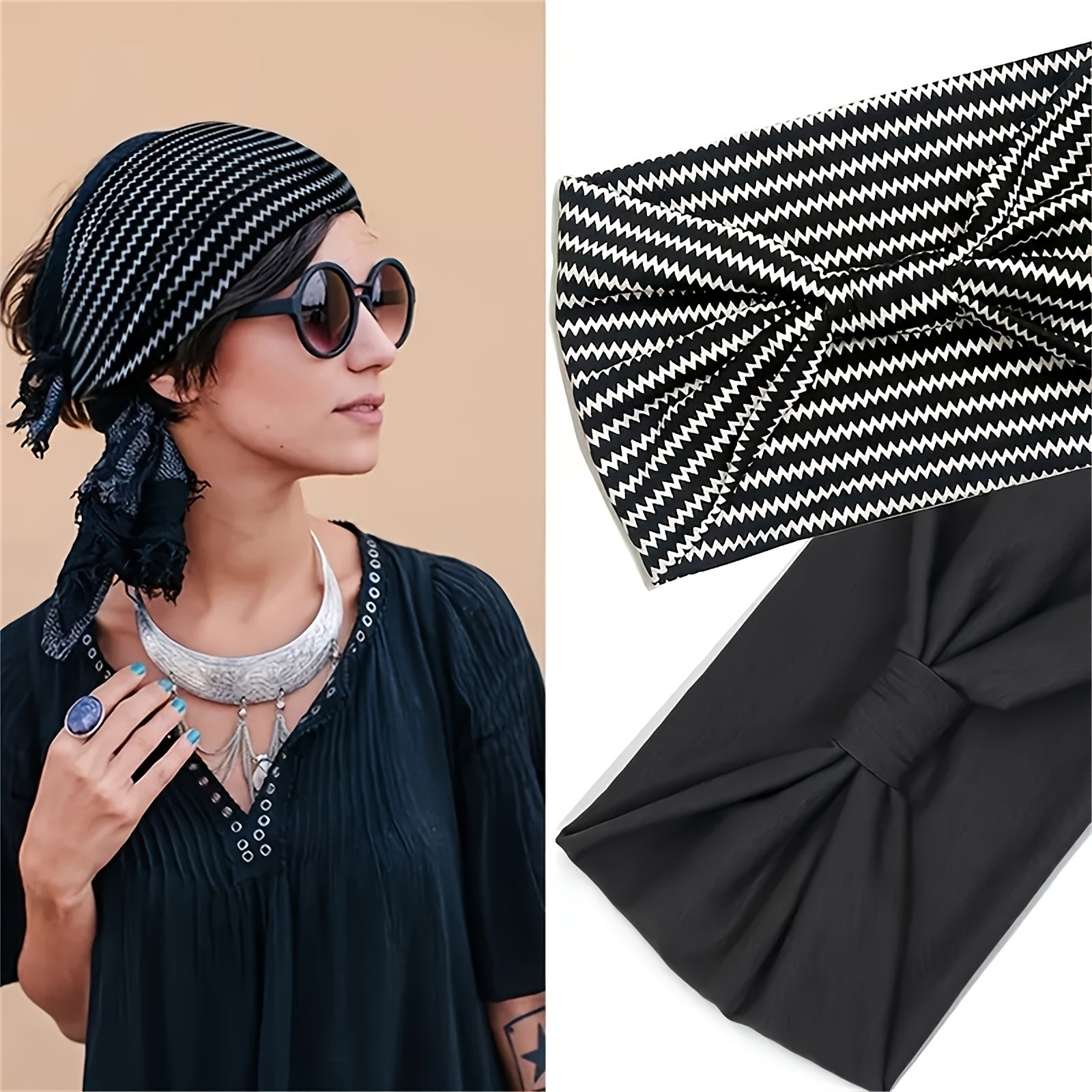 Set 3 Fasce Capelli Larghe Elastiche Bohémien - Yoga e Palestra