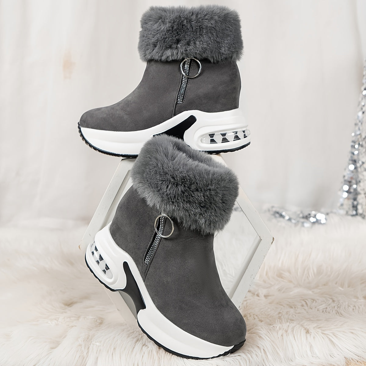 Stivaletti Donna con Plateau Chunky MZMQS - Scarpe Invernali con Chiusura a Zip e Suola Antiscivolo