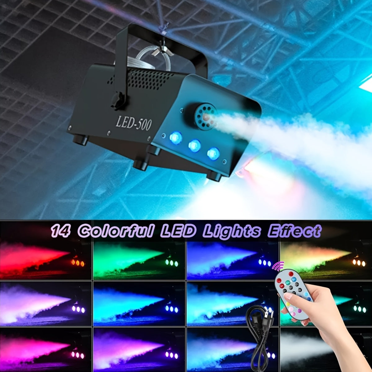 Macchina Nebbia Fumo 500W con Telecomando | 3 Luci LED RGB per Feste, Effetti DJ e Palco, Struttura in Lega di Alluminio, Alimentazione 220V-240V