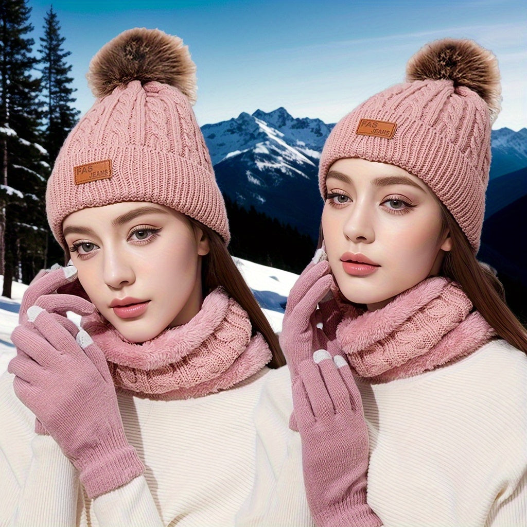Set Invernale Tre Pezzi: Cappello, Sciarpa e Guanti Touch Screen - Elegante Coordinato Termico per Adulti