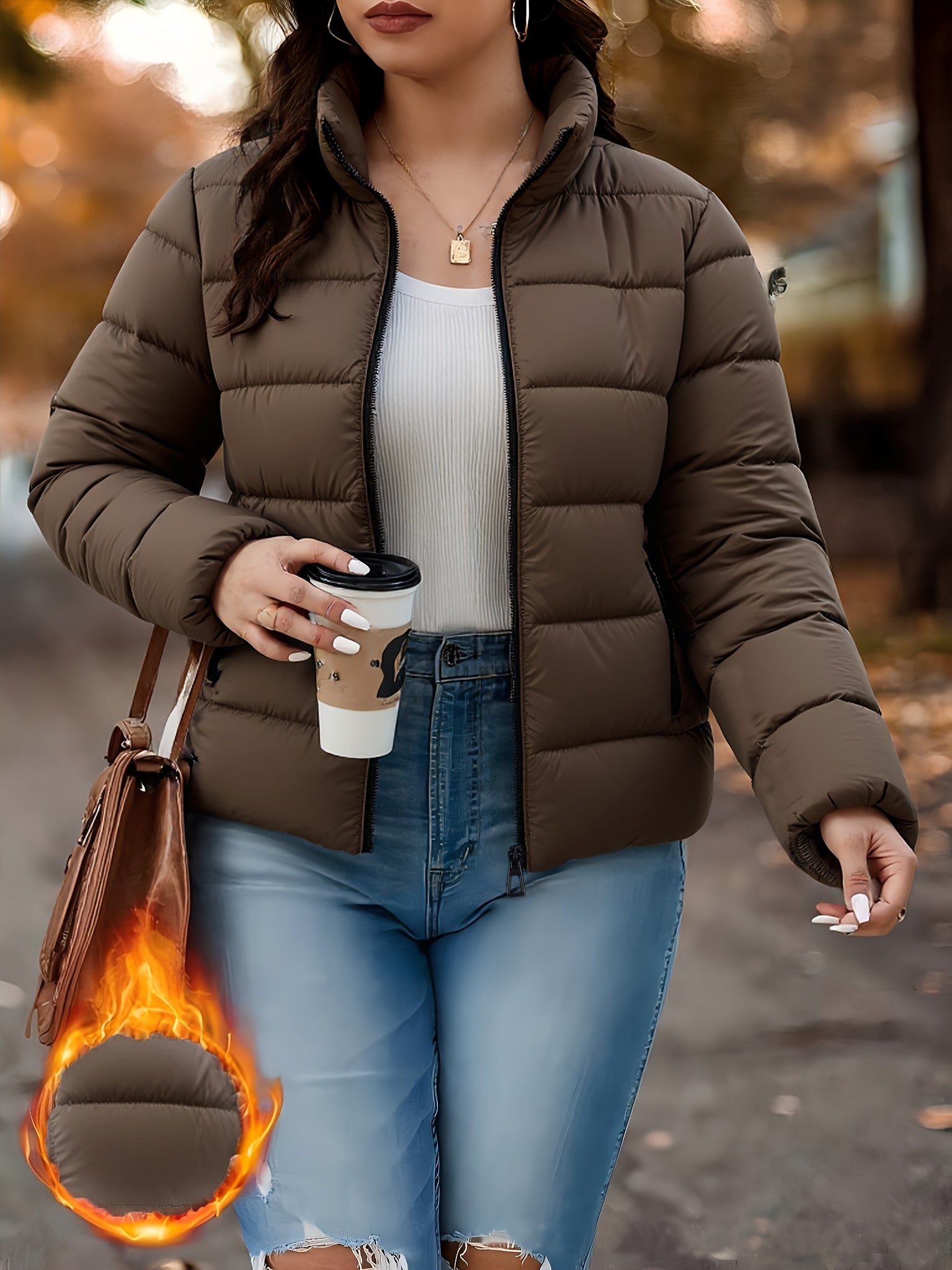 Giacca Invernale Donna Elegante con Zip Integrale - Cappotto Beige/Bianco a Silhouette A-Line con Collo Alto, Lavabile in Lavatrice per Occasioni Casual e Formali