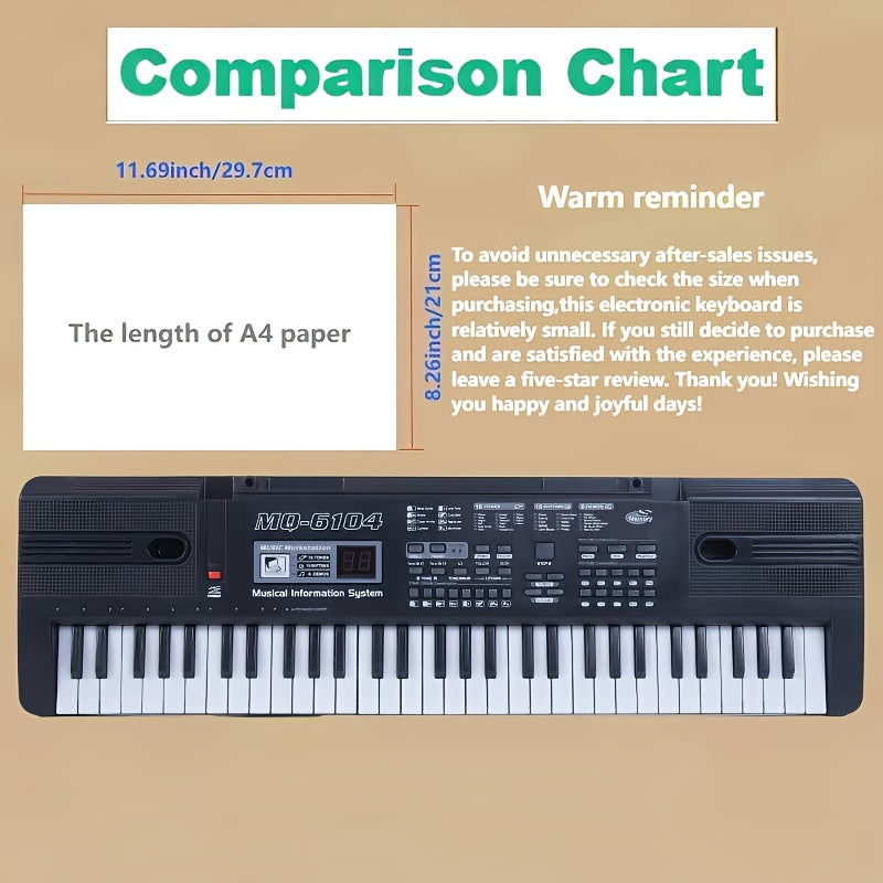 Pianoforte Digitale Portatile 61 Tasti con Microfono Integrato - Piano Elettrico Full Size, Alimentazione USB/Batteria, Design Leggero e Compatto per Casa, Viaggio, Studio - Ideale per Principianti e Adulti