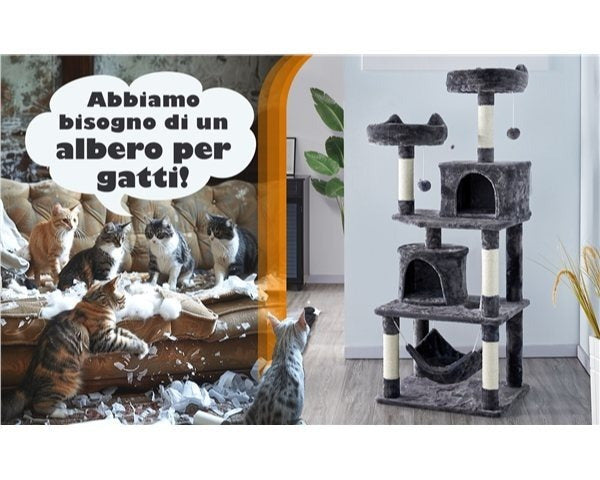Albero per Gatti Multi-Livello 158cm | Tiragraffi con Amache e Piattaforme | Costoffs