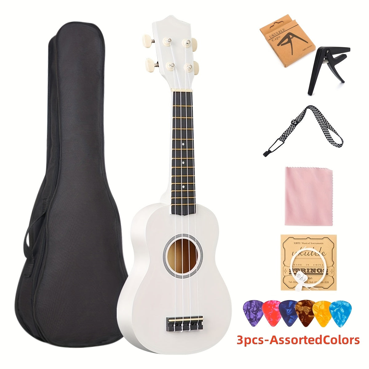 Ukulele Professionale 53,34 cm con Zaino, Tracolla, Corde e Panno - 3 Plettri Inclusi