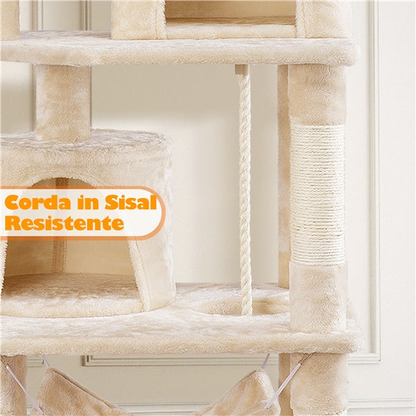 Albero per Gatti Multi-Livello 158cm | Tiragraffi con Amache e Piattaforme | Costoffs