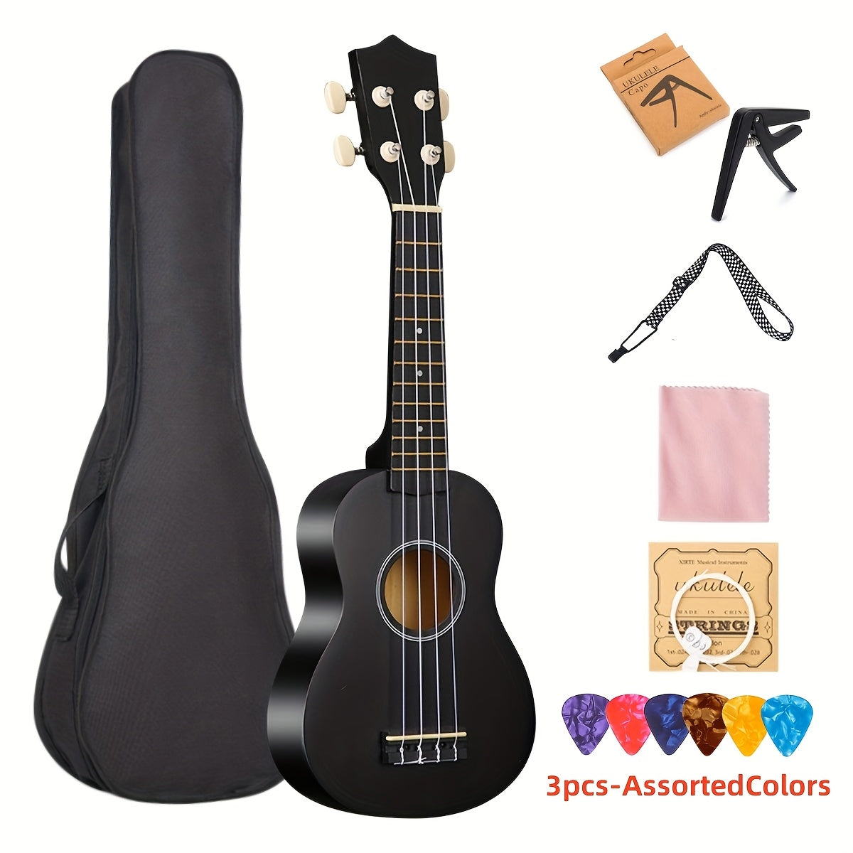 Ukulele Professionale 53,34 cm con Zaino, Tracolla, Corde e Panno - 3 Plettri Inclusi