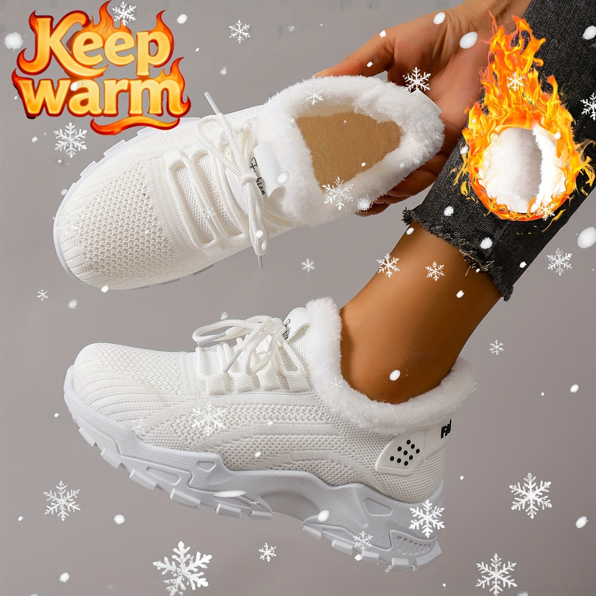 Stivaletti Invernali da Donna con Pelliccia - Stivaletti Corti Grigio/Bianco a Punta Tonda, Allacciatura alla Caviglia e Suola in PVC Antiscivolo per Ghiaccio - Comfort per Sci, Passeggiate e Viaggi (Leggeri)