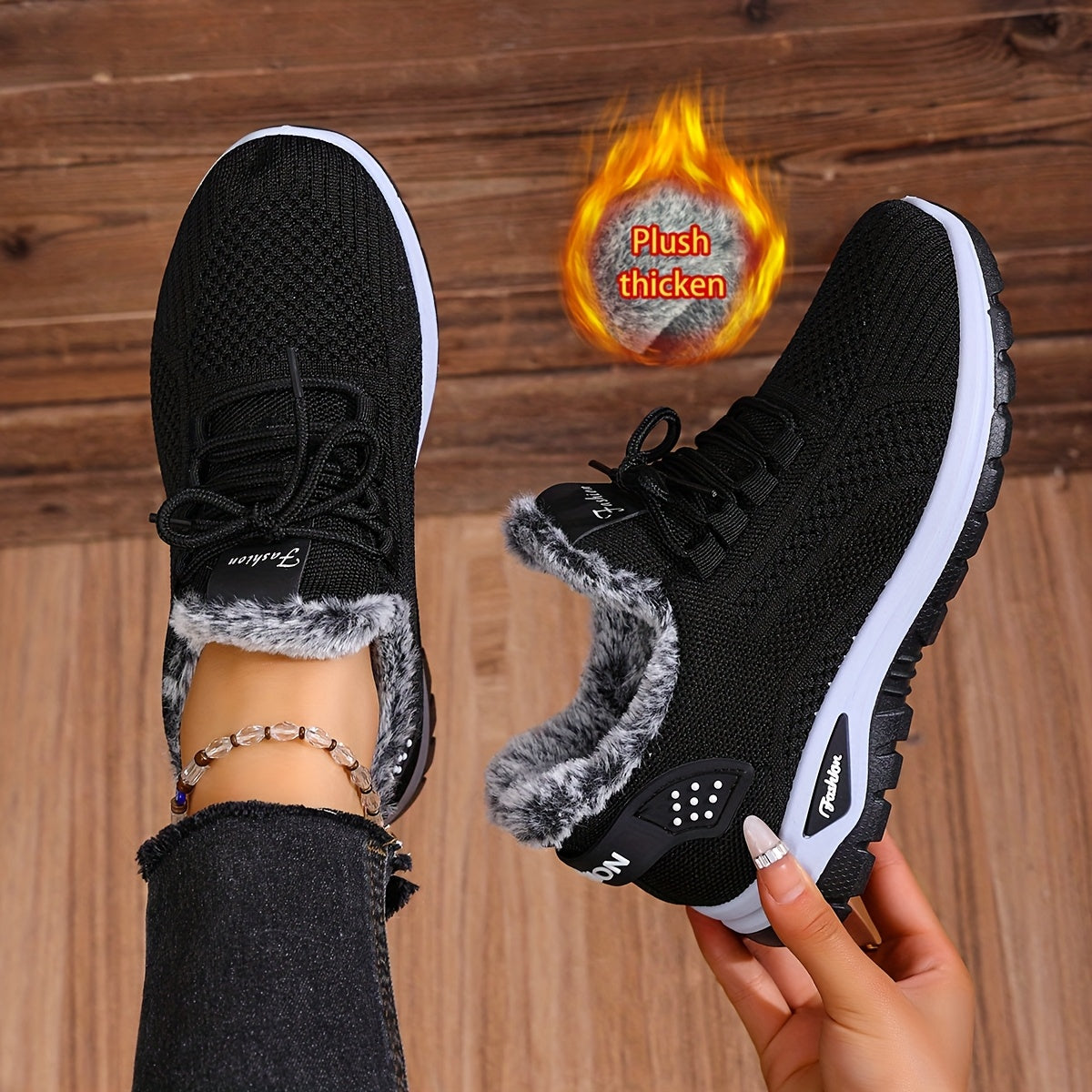 Sneakers Donna Invernali con Lacci e Fodera Calda - Suola Piatta Punta Rotonda - Trazione PU Multi-Terreno per Uso Casual, Outdoor e Quotidiano - Facili da Indossare