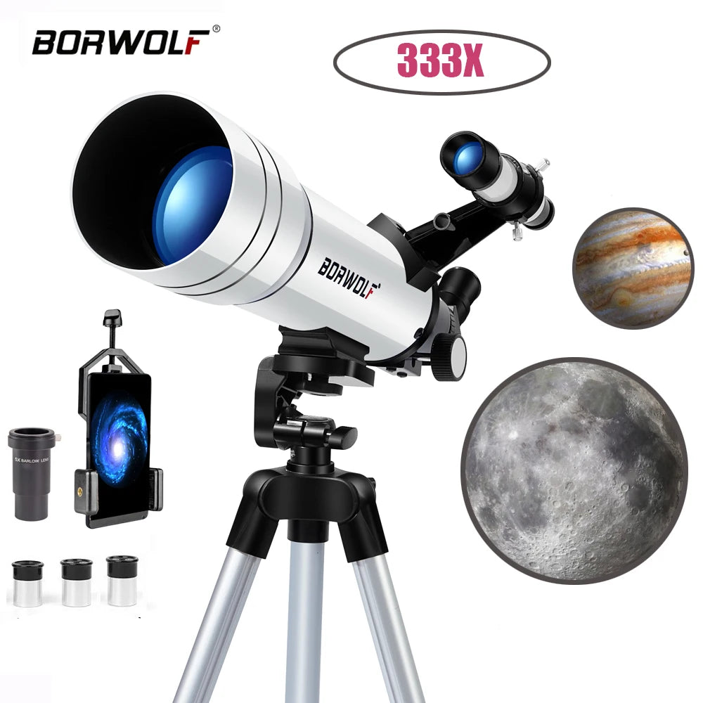 Telescopio Astronomico Professionale BORWOLF 70400 - HD 333X Osservazione Luna Stelle Uccelli Monoculare