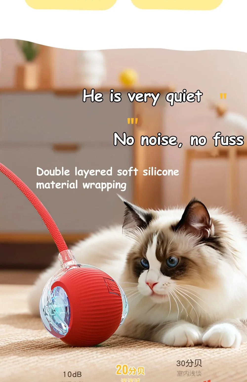 Palla Interattiva Smart per Gatti - Rotolamento Automatico Ricaricabile, Coda Finta, Addestramento Cani Gatti Simula Topo