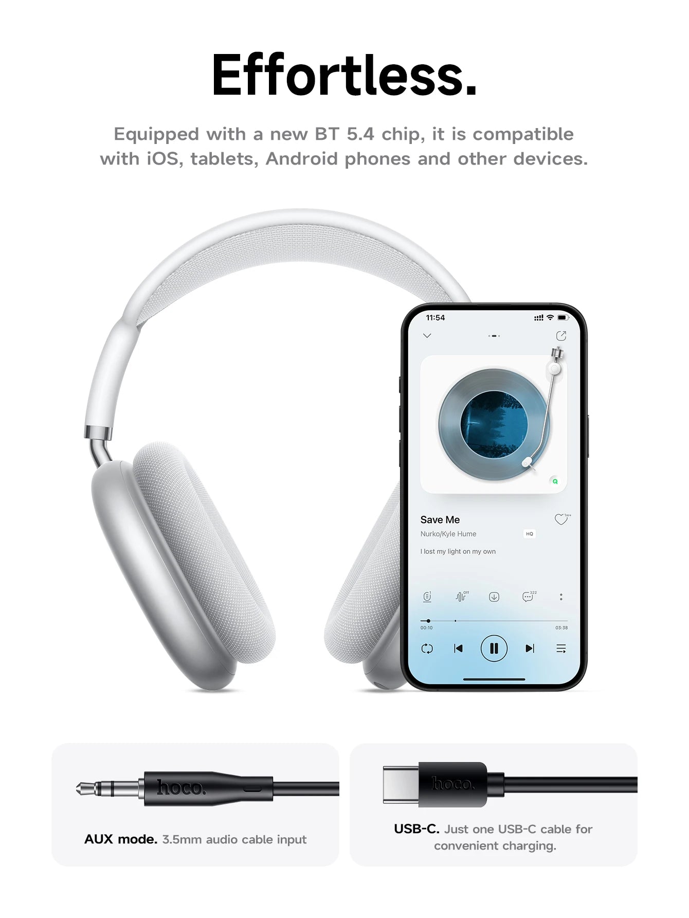 Cuffie Bluetooth HOCO W65 5.4 Over-Ear - HiFi Audio, Sport Gaming, Microfono, 45h Autonomia