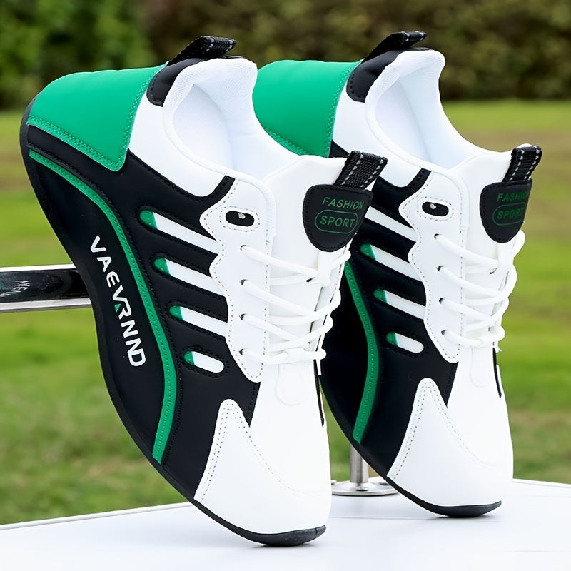 Sneakers Casual Basse Uomo & Donna - Scarpe in Tessuto Traspirante con Lacci, Colorazione Bianca e Nera con Accenti Verdi - Calzature Versatili per Tutte le Stagioni, Stile Sportivo e Moderno