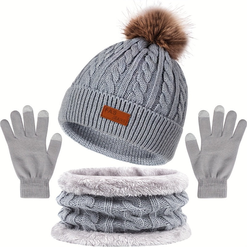 Set Invernale Tre Pezzi: Cappello, Sciarpa e Guanti Touch Screen - Elegante Coordinato Termico per Adulti
