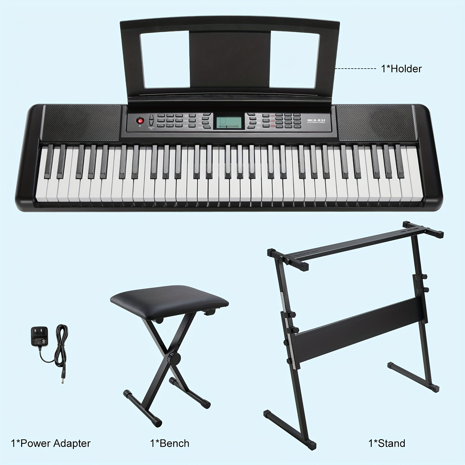 Tastiera Elettronica 61 Tasti, Pianoforte Digitale da Palco con Supporto e Panca, 300 Timbri MIDI Standard Integrati, 50 Brani Demo, Funzione MIDI, Idea Regalo per Natale, Compleanno e Festa degli Insegnanti