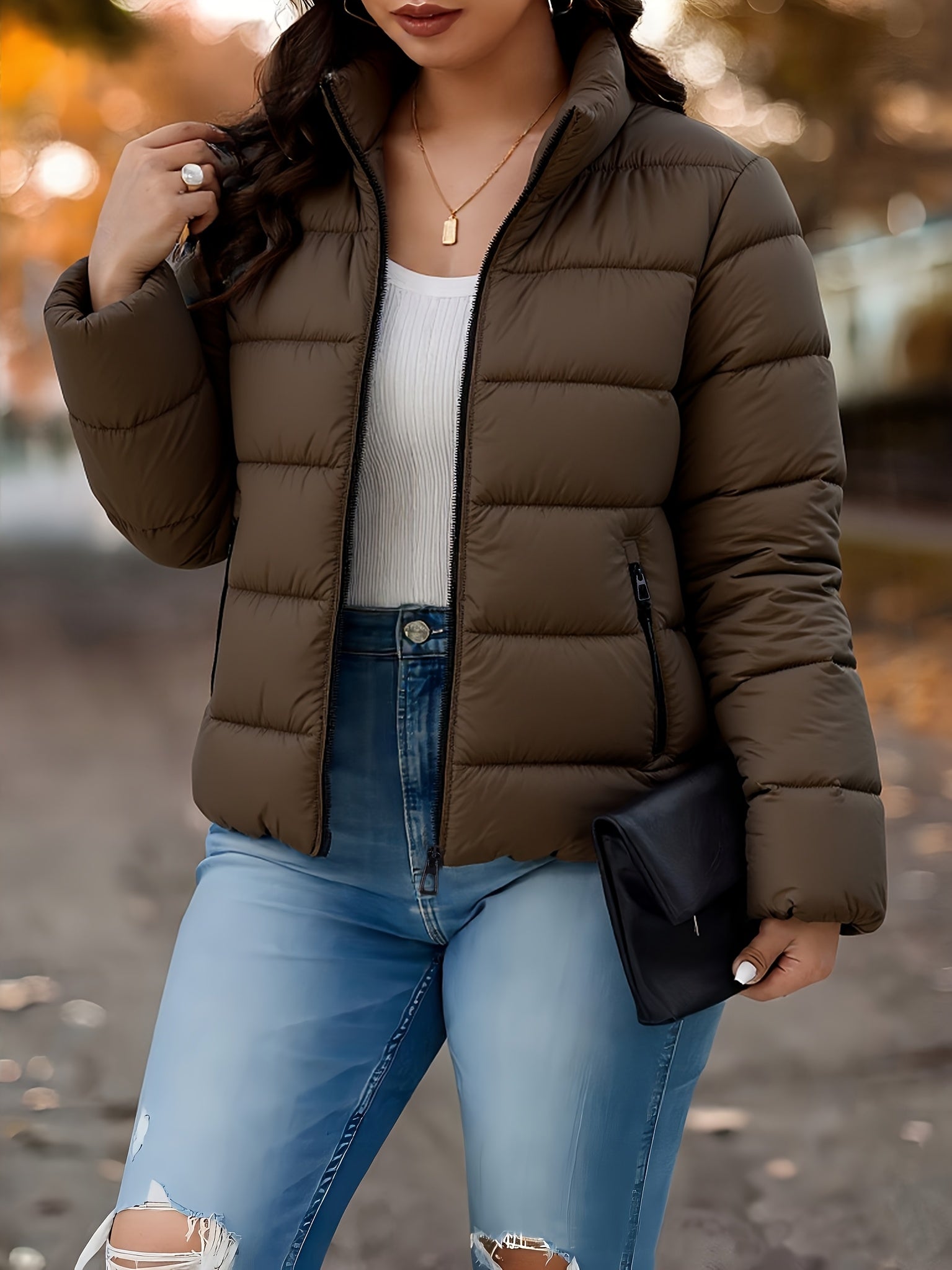 Giacca Invernale Donna Elegante con Zip Integrale - Cappotto Beige/Bianco a Silhouette A-Line con Collo Alto, Lavabile in Lavatrice per Occasioni Casual e Formali