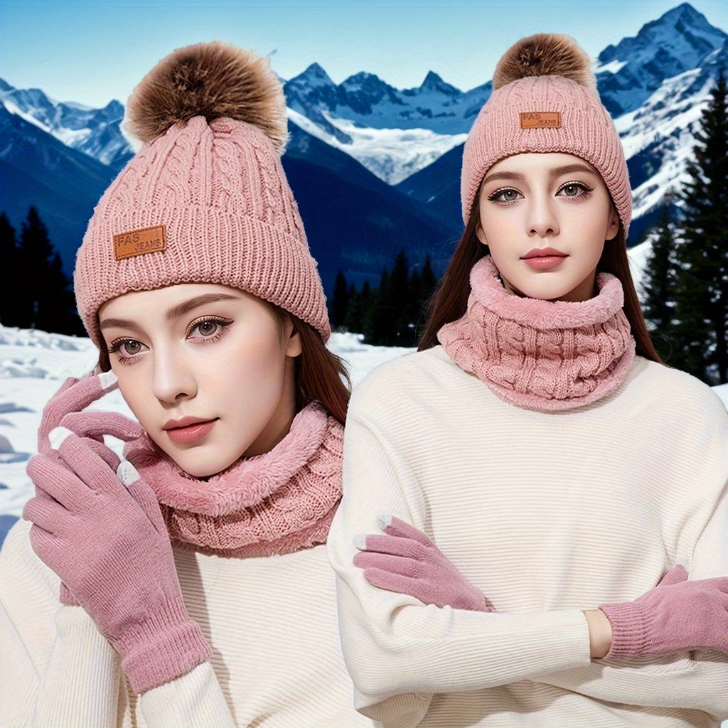 Set Invernale Tre Pezzi: Cappello, Sciarpa e Guanti Touch Screen - Elegante Coordinato Termico per Adulti