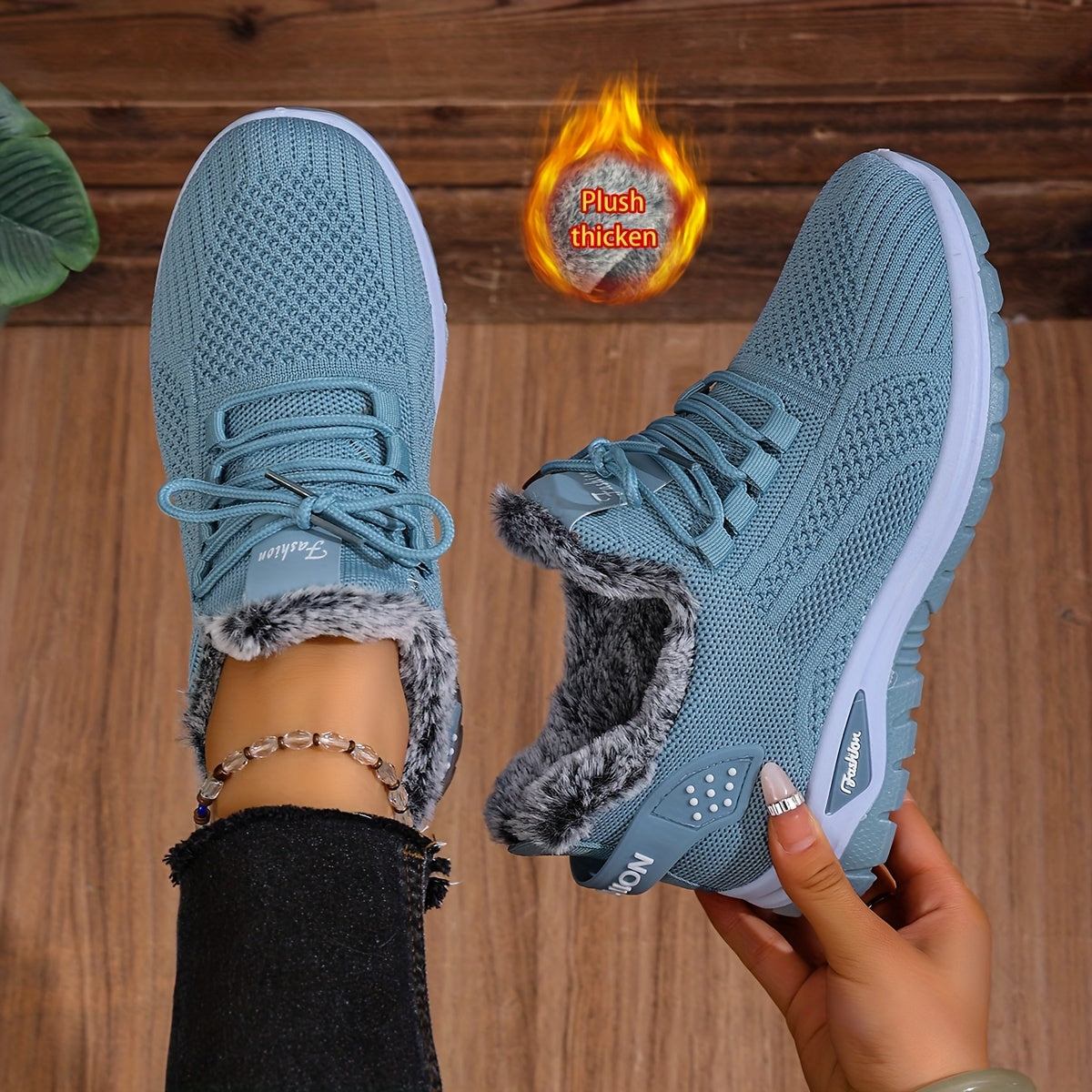 Sneakers Donna Invernali con Lacci e Fodera Calda - Suola Piatta Punta Rotonda - Trazione PU Multi-Terreno per Uso Casual, Outdoor e Quotidiano - Facili da Indossare