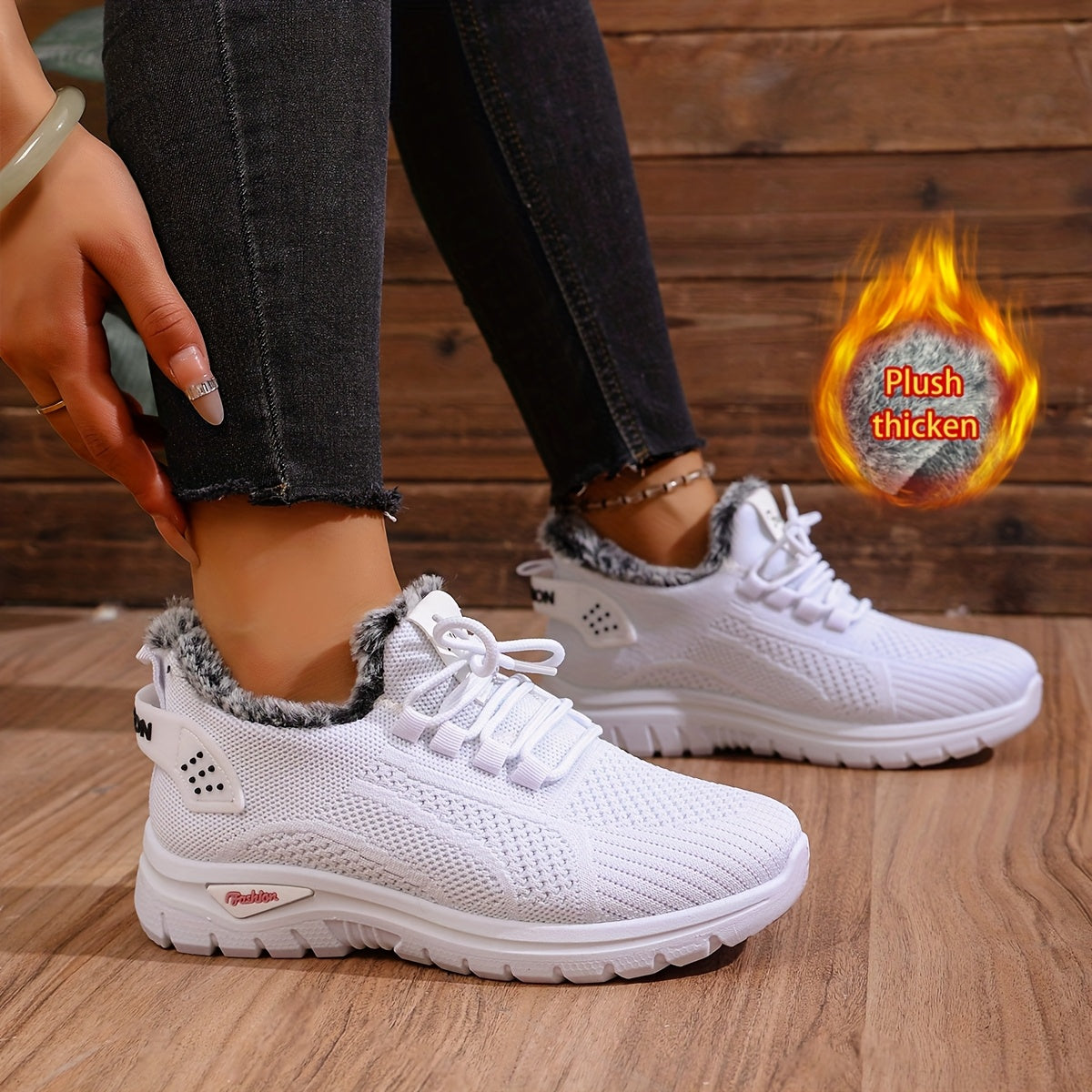 Sneakers Donna Invernali con Lacci e Fodera Calda - Suola Piatta Punta Rotonda - Trazione PU Multi-Terreno per Uso Casual, Outdoor e Quotidiano - Facili da Indossare