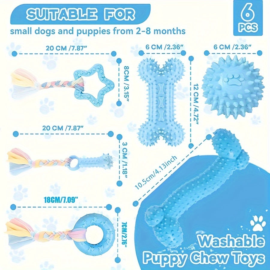 Set 6 Giocattoli da Masticare per Cuccioli - Gomma Resistente e Atossica