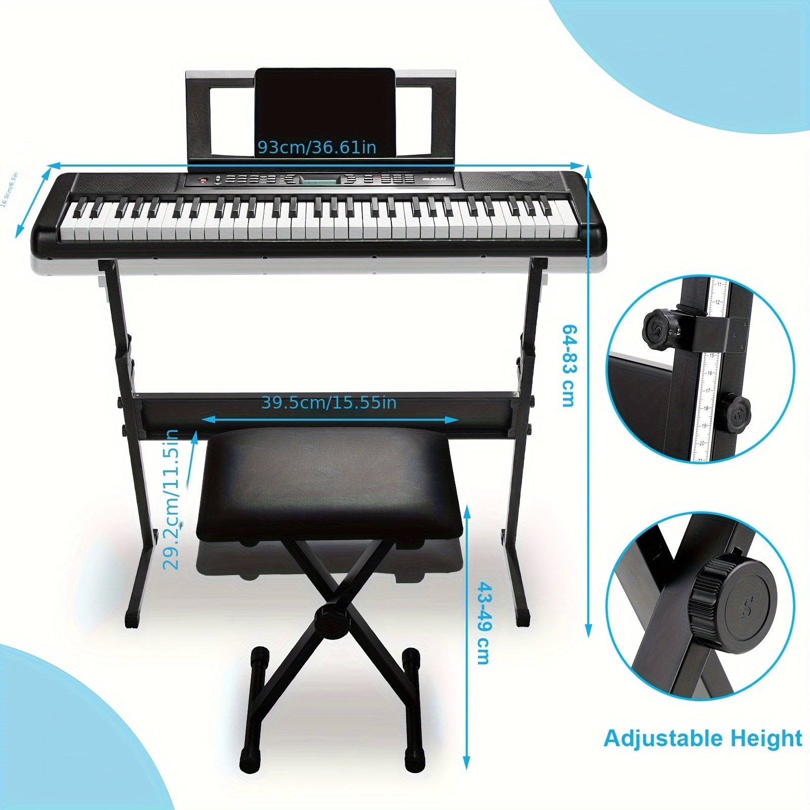 Tastiera Elettronica 61 Tasti, Pianoforte Digitale da Palco con Supporto e Panca, 300 Timbri MIDI Standard Integrati, 50 Brani Demo, Funzione MIDI, Idea Regalo per Natale, Compleanno e Festa degli Insegnanti