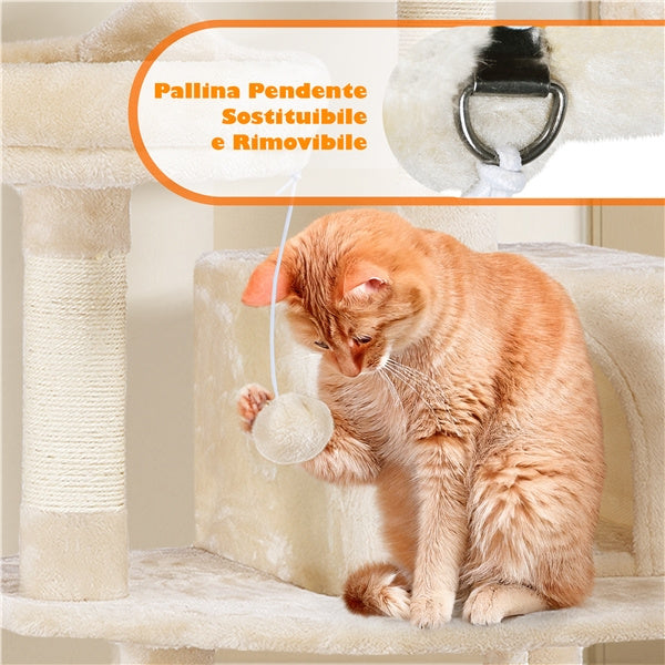 Albero per Gatti Multi-Livello 158cm | Tiragraffi con Amache e Piattaforme | Costoffs