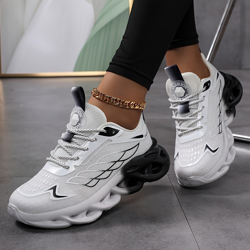 Sneakers da Donna in Mesh Traspirante - Calzature Sportive Leggere con Suola Phylon, Effetto Rialzante, Design Blu e Bianco, Comfort per Tutte le Stagioni