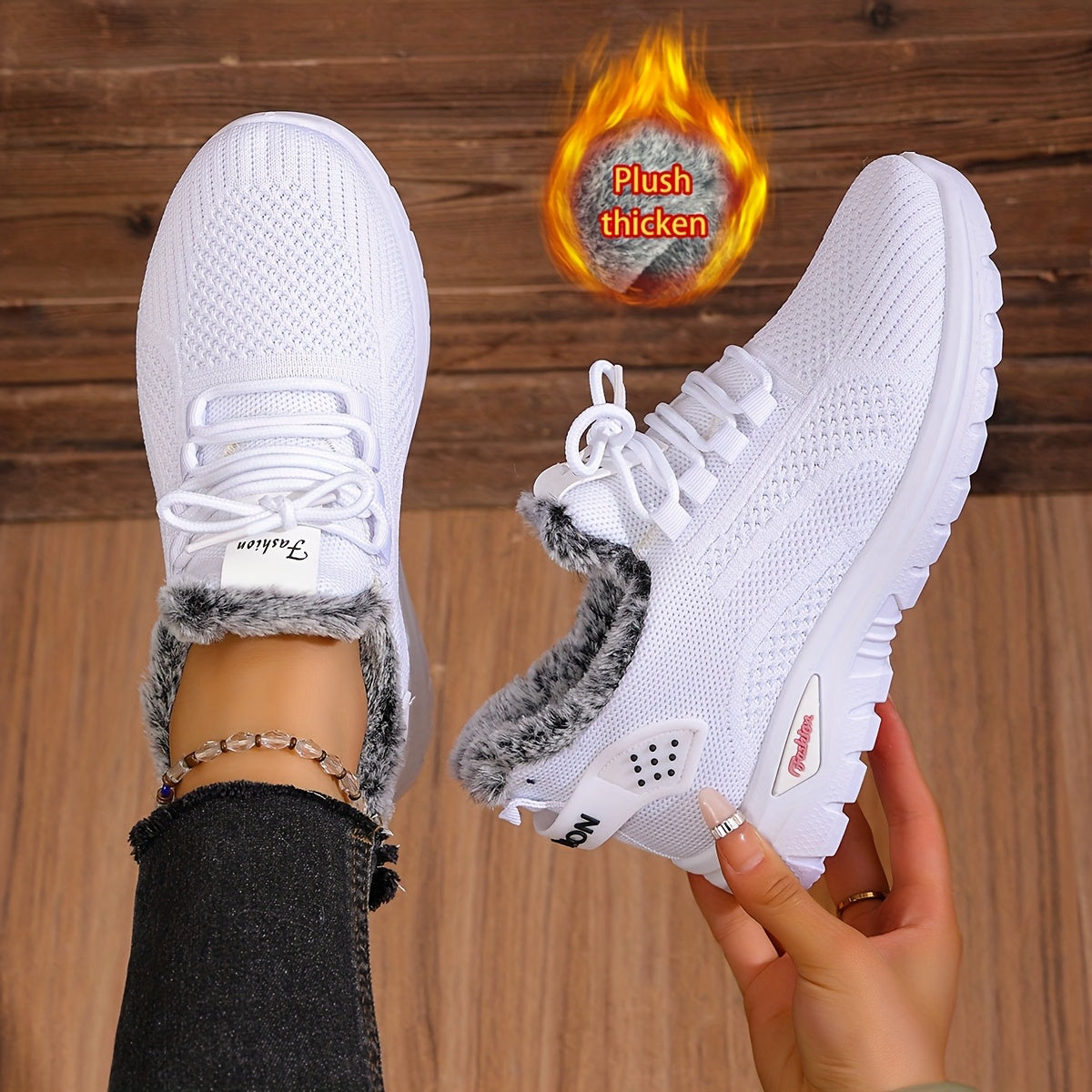 Sneakers Donna Invernali con Lacci e Fodera Calda - Suola Piatta Punta Rotonda - Trazione PU Multi-Terreno per Uso Casual, Outdoor e Quotidiano - Facili da Indossare