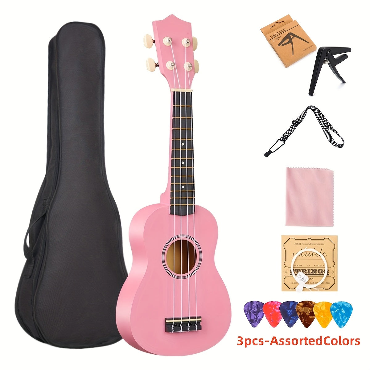 Ukulele Professionale 53,34 cm con Zaino, Tracolla, Corde e Panno - 3 Plettri Inclusi