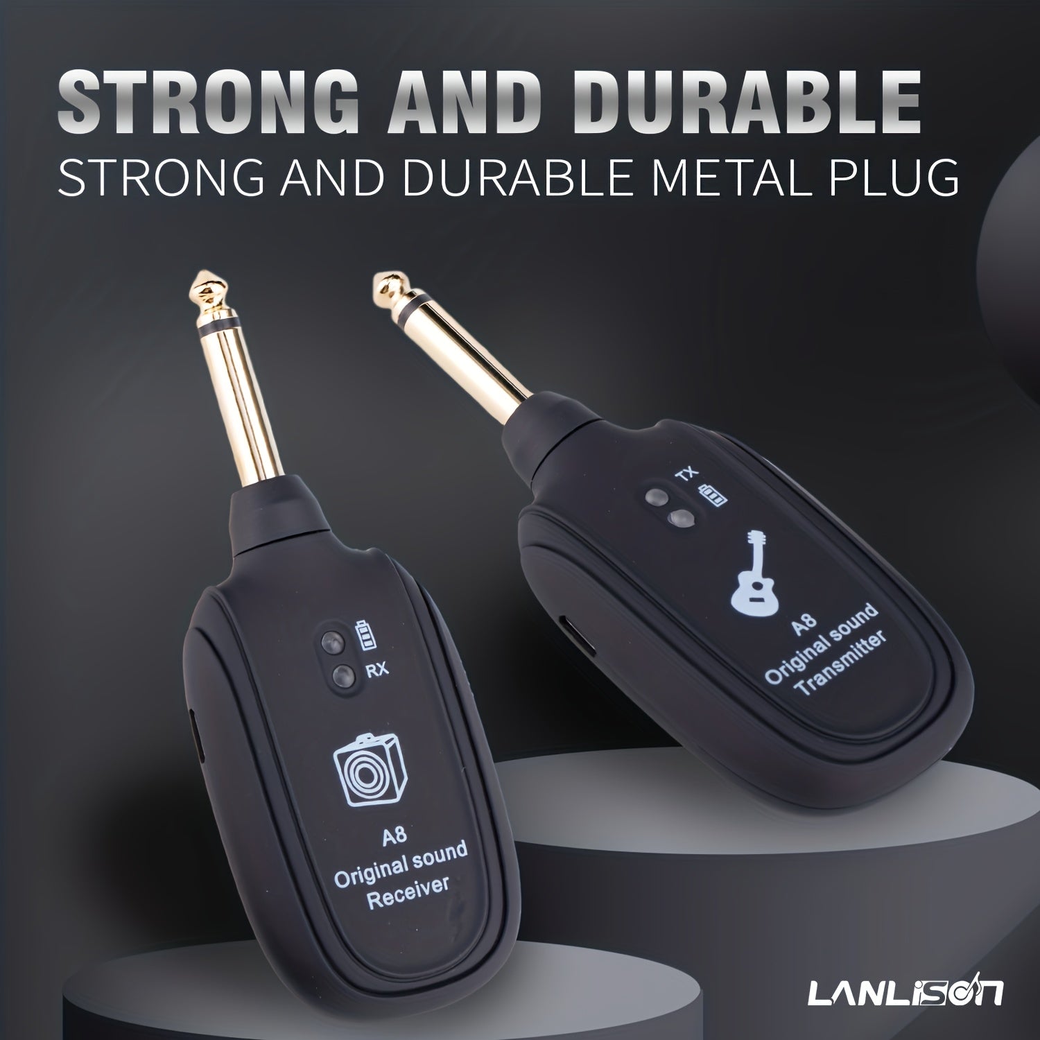 Sistema Wireless Professionale per Chitarra Elettrica - Ricevitore e Trasmettitore con Connettore Metallico Robusto, Ricaricabile USB, 2.4G/3G/4G/5G, Design Elegante, Colore Nero